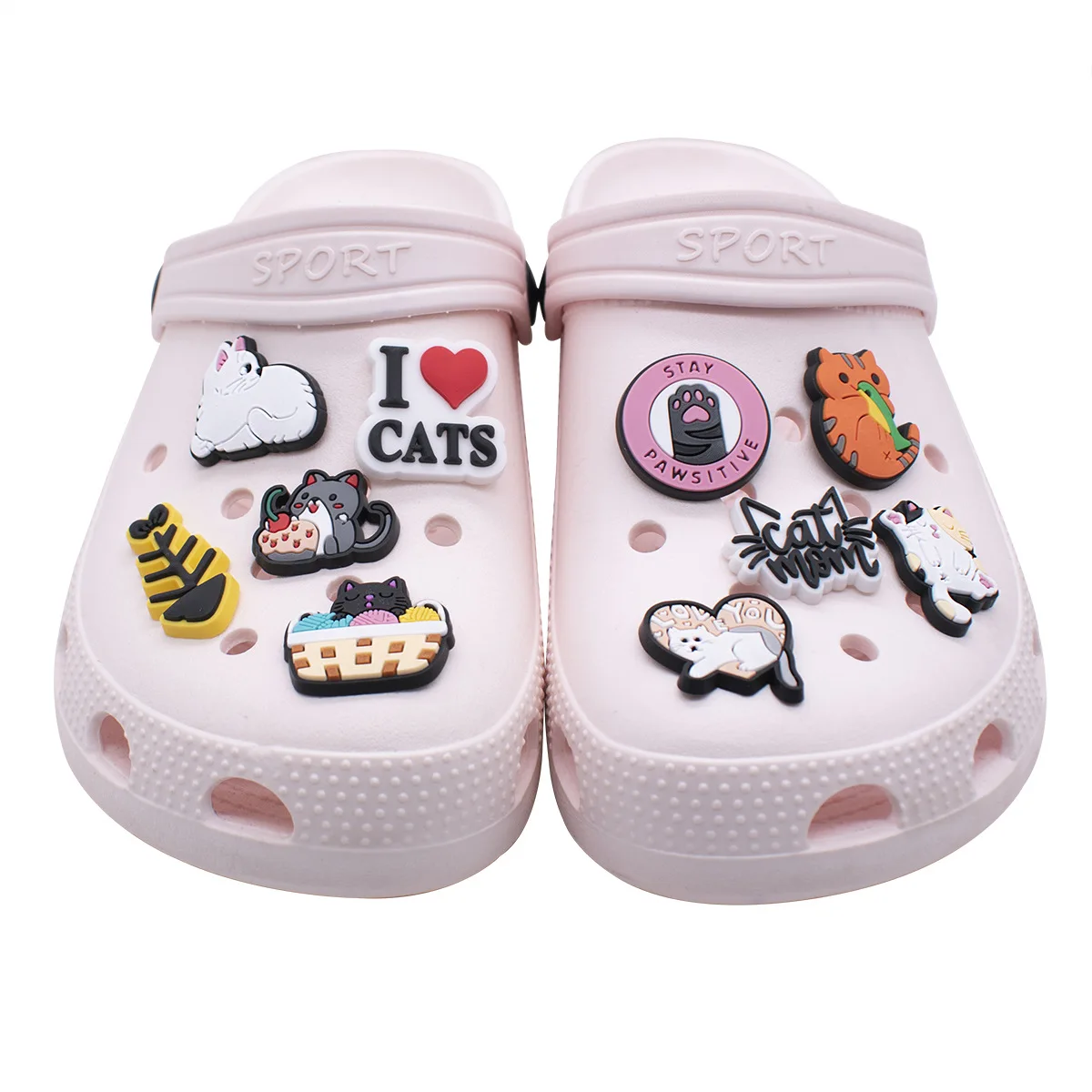 Chats Kawaii mignons pour enfants, chaussures en PVC de dessin animé, sabots, sandales, décoration de chaussure, épingles, cadeaux pour amis,