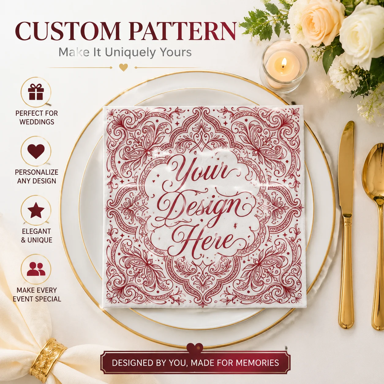 Custom Personalized Napkin 50x50cm DIY Print Logo Photo Image Dining Table Serviettes for Wedding Party Banquet Event Home Decor