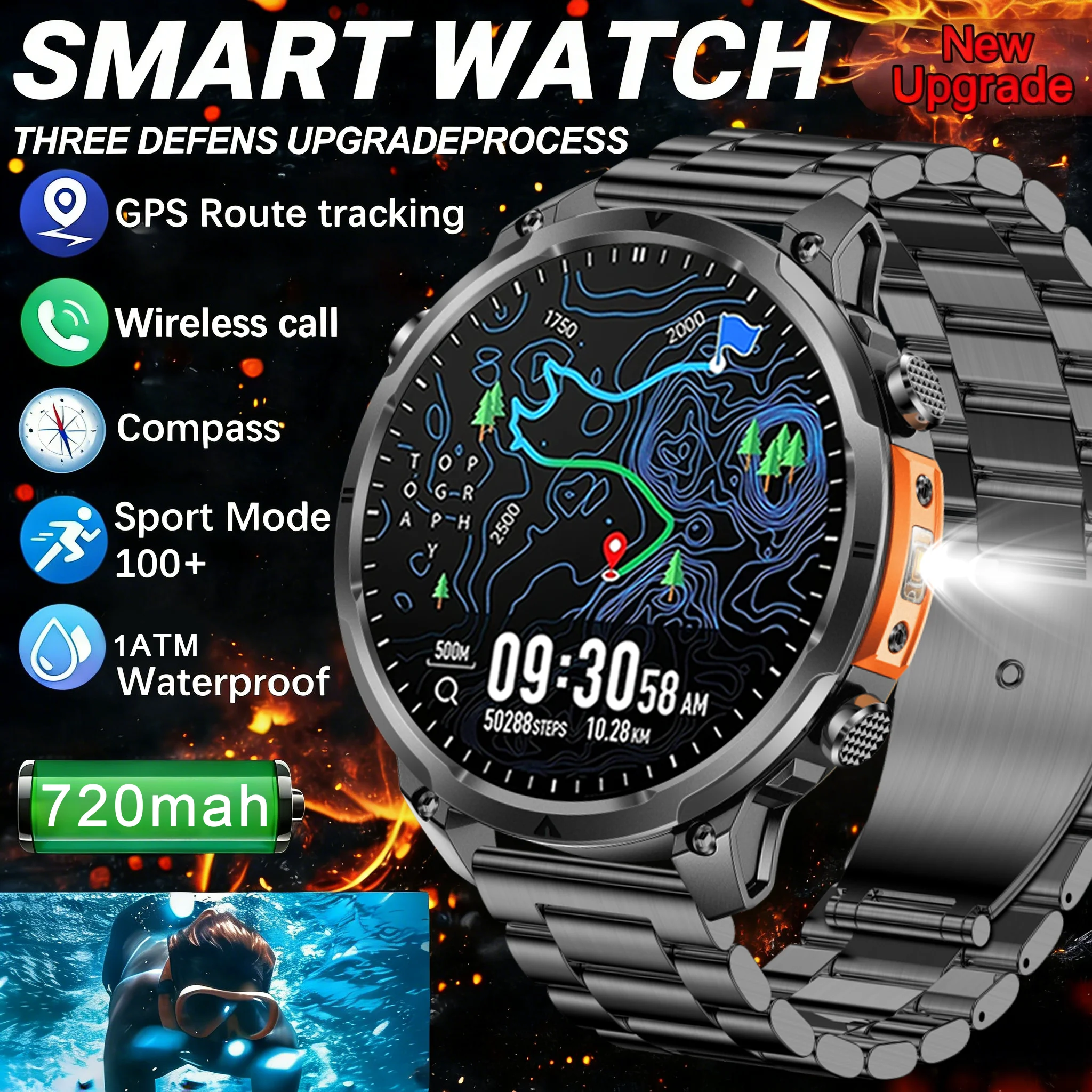 

Outdoor T-Rex 3 Military Grade GPS Smart Watch 720mAh Battery AMOLED Compass Altimeter Call 10ATM Waterproof Swim Sports Watch