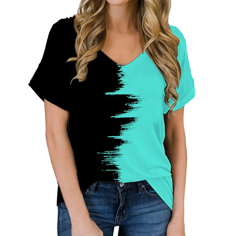 Fashion V Neck T Shirt Raglan Short Sleeve Tee Tops Lady's Tshirts Sublimation Blank Clothes for Thermal Transfer Print