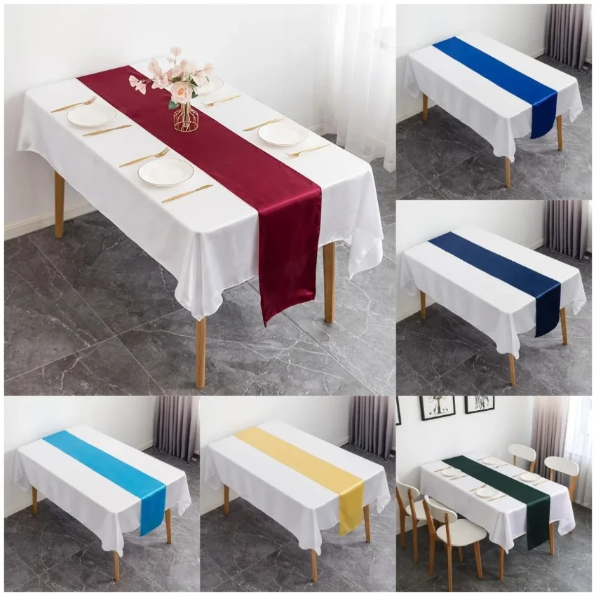10PCS Polyester Satin Table Runner Solid Color Glossy Table Runner for Wedding Reception Restaurant Event Home Party Table Decor