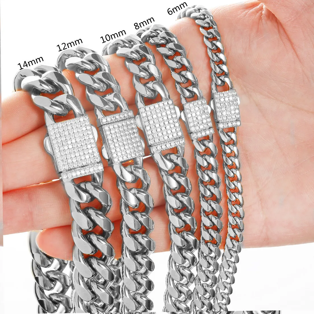 

Granny Chic 6-14mm Wide Silver Tone Stainless Steel Curb Cuban Link Chain Necklace Jewelry for Men Women 7-40inch