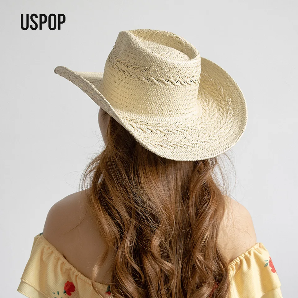 USPOP Women Summer Straw Cowboy Hat Handwoven Paper Straw 