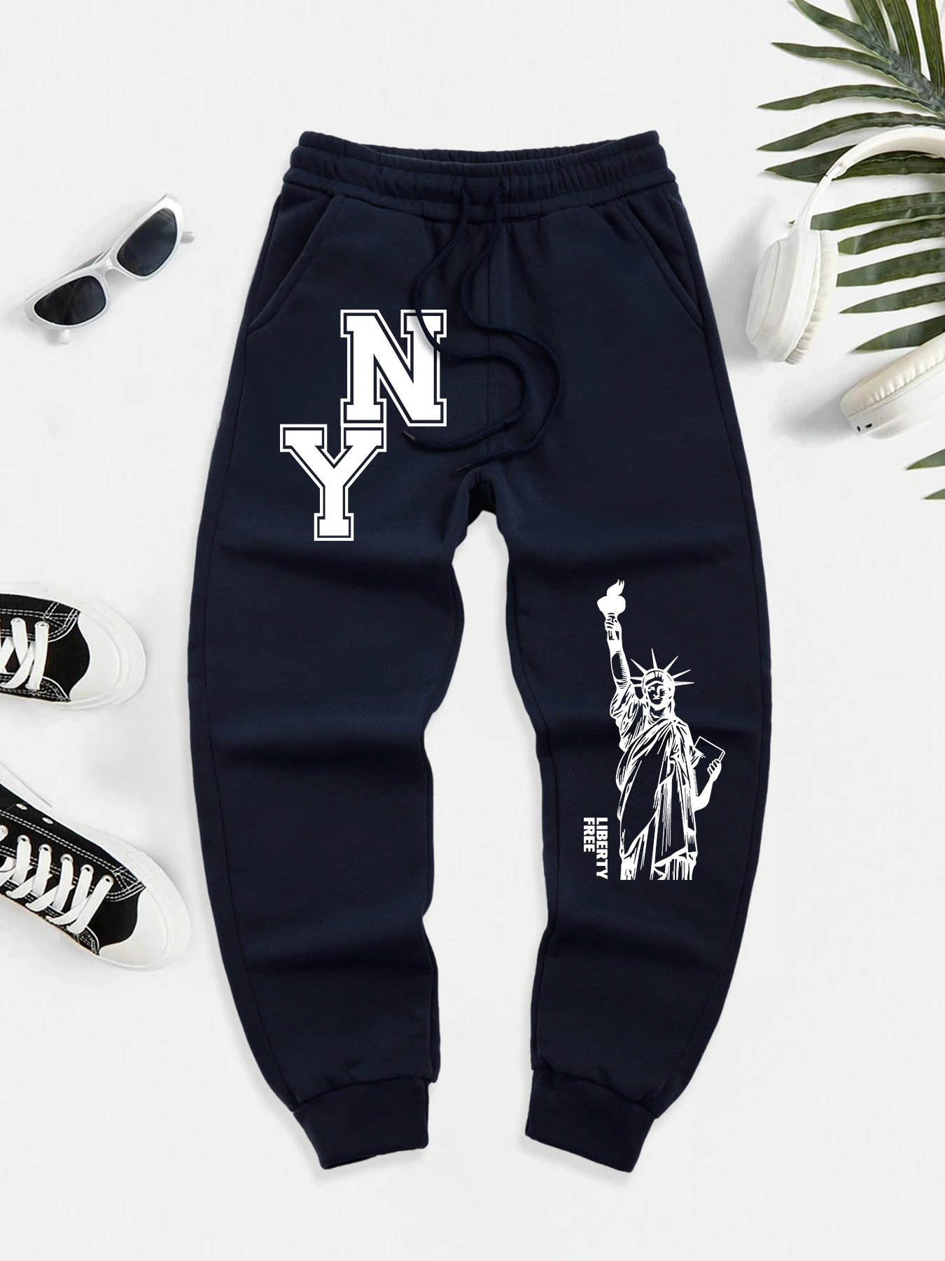 

New York City Liberty Free Print Male Pants Joggers 10 Colors Sweatpants Fashion Casual Long Pant Elastic Waist Autumn Britches