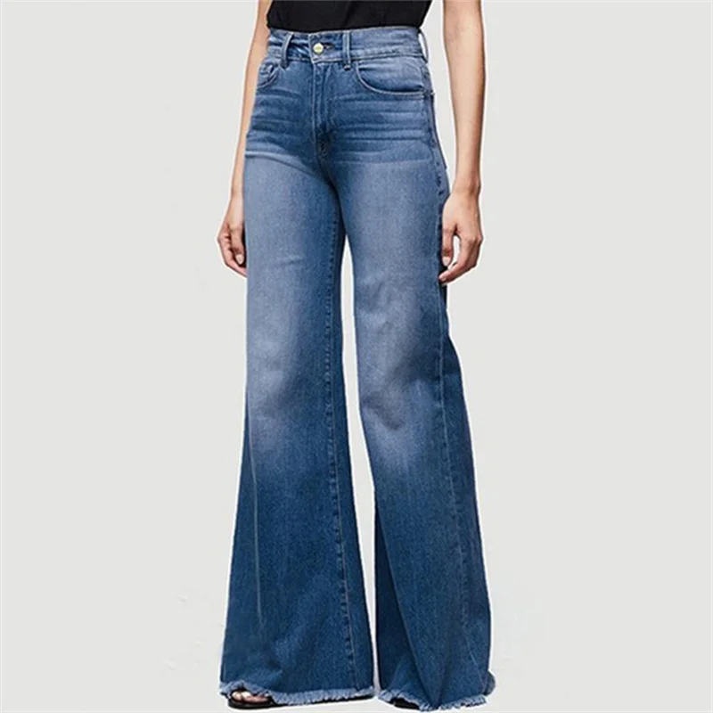 Mid Waist Flared Jeans Women Elegant Commuter Denim Pants Ladies Comfortable Casual Wide Leg Trousers Trend Streetwear Washable