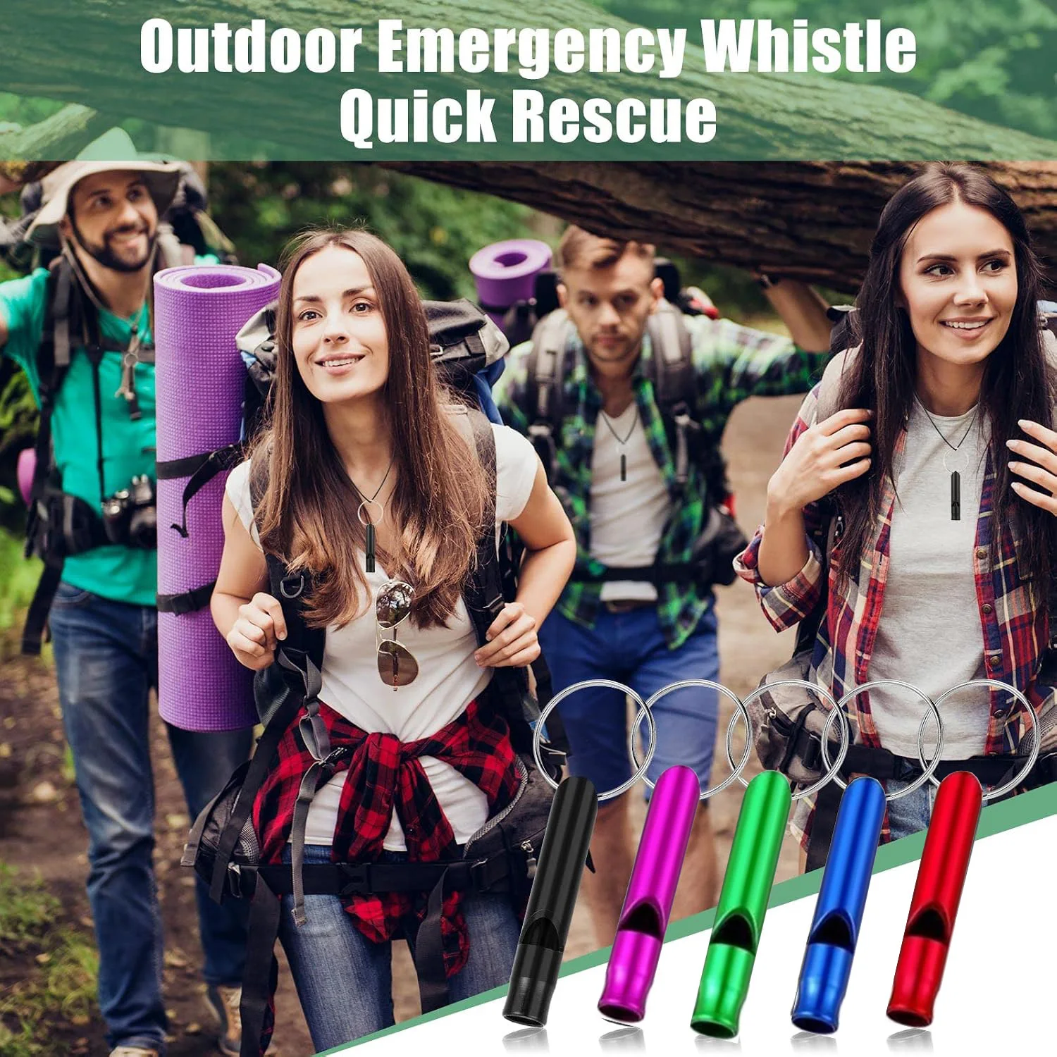 Emergency Whistle Bulk with Keychain, Aluminum Emergency Survival Whistle for Camping Hiking Hunting Outdoors Sports, Loud Sound