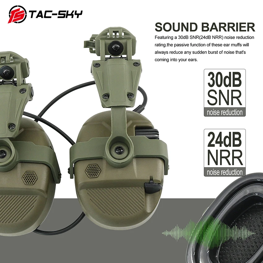 TS TAC-SKY Tactical Active Noise Cancelling Shooting Headset with ARC Rail/Gel Earpads Sound Amplification for Airsoft Hunting