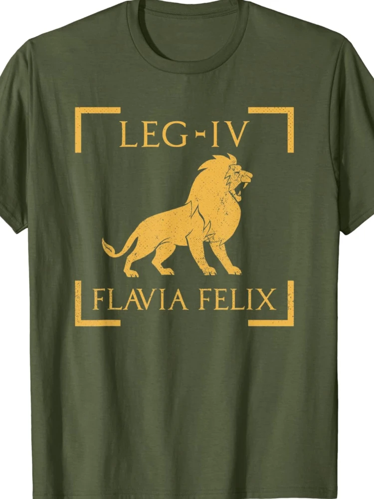 Legio IV Flavia Felix Lion Emblem Roman Legion T-Shirt Short Sleeve Casual 100% Cotton Shirt