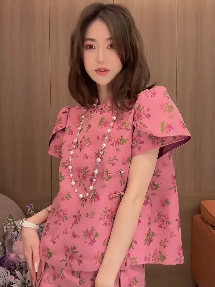 Flowers Female Shorts Cotton New in Matching Clothing Trend 2025 Casual Promotion Two-piece Trends Women's Short Sets 2 Pieces