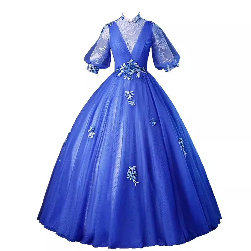 Real Picture Princess Girls Prom Birthday Party Dresses collo alto pizzo Tulle Ball Gown abito per occasioni formali Quinceanera Prom