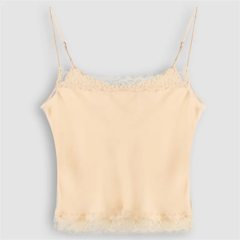 

Women's vest New lace patchwork suspender sleeveless top for summer 2026 Satin slim fit tanks top Sexy backless women's corset