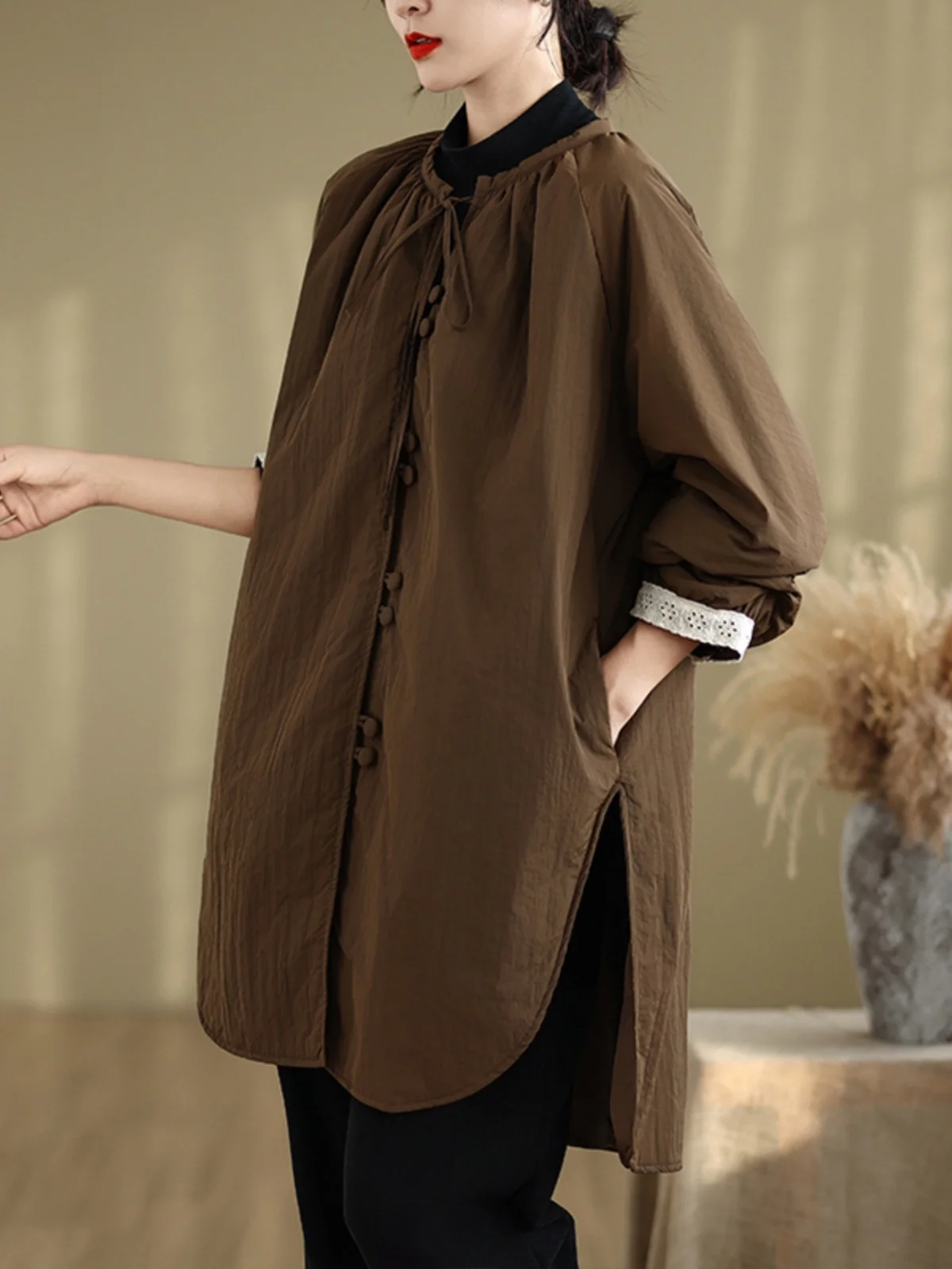 

Retro Sle Lightweight Cotton Jaet Women Winter Loose plus Size Warm Long Single Button Cotton Coat Medium Length