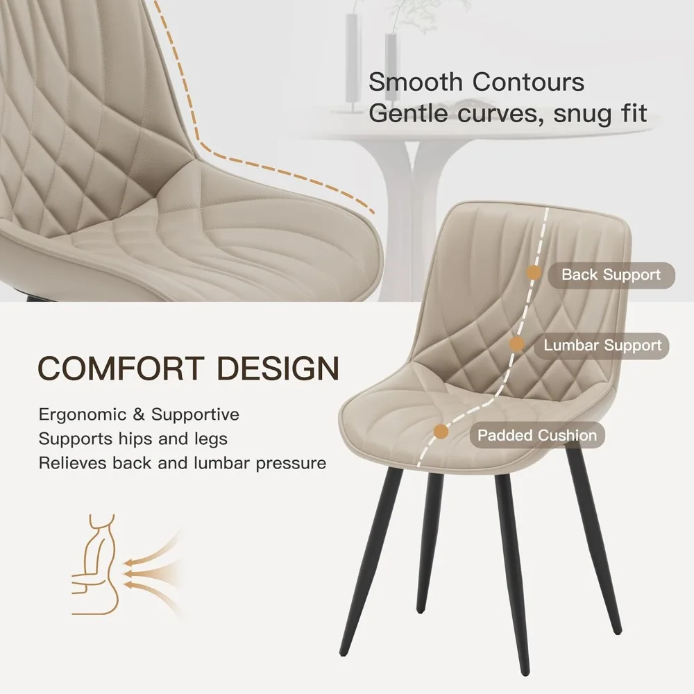 Ensemble de 2 chaises de salle à manger, chaises de cuisine en simili cuir du milieu du siècle, chaises d'appoint confortables sans accoudoirs, avec dossier rembourré