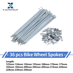 X autohaux Bicycle Spokes 12G 125/134/136/155/160/170/175mm Length Bike Wheel Spokes Carbon Steel Galvanized Silver Tone Nipple