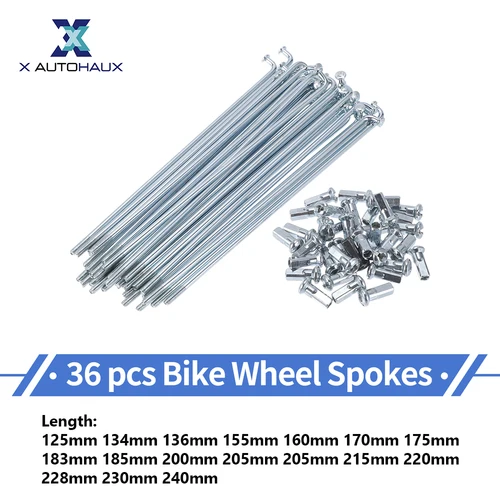 Imagen 1 del producto X radios de bicicleta autohaux 12G 125/134/136/155/160/170/175mm de longitud radios de rueda de bicicleta acero al carbono galvanizado tetina en tono plateado