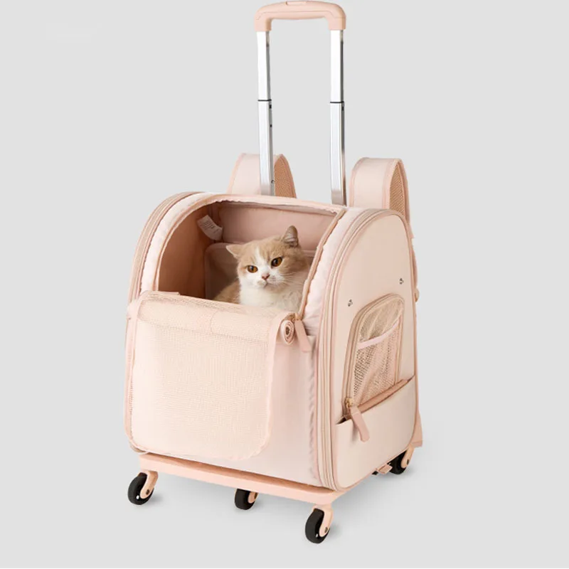 Folding Pet Bag Double Shoulder Wheeled Trolley Case Large Capacity Cat and Dog Outgoing Convenient Pet Car for Outdoor Travel