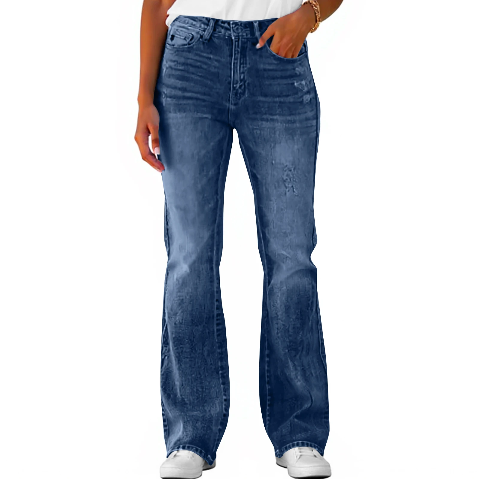 جينز مرن جينز نسائي من قماش الدنيم سروال سفلي مزين بخصر متوسط وسحاب كاجوال طويل من البر الرئيسي الصيني بنطلون يومي #4