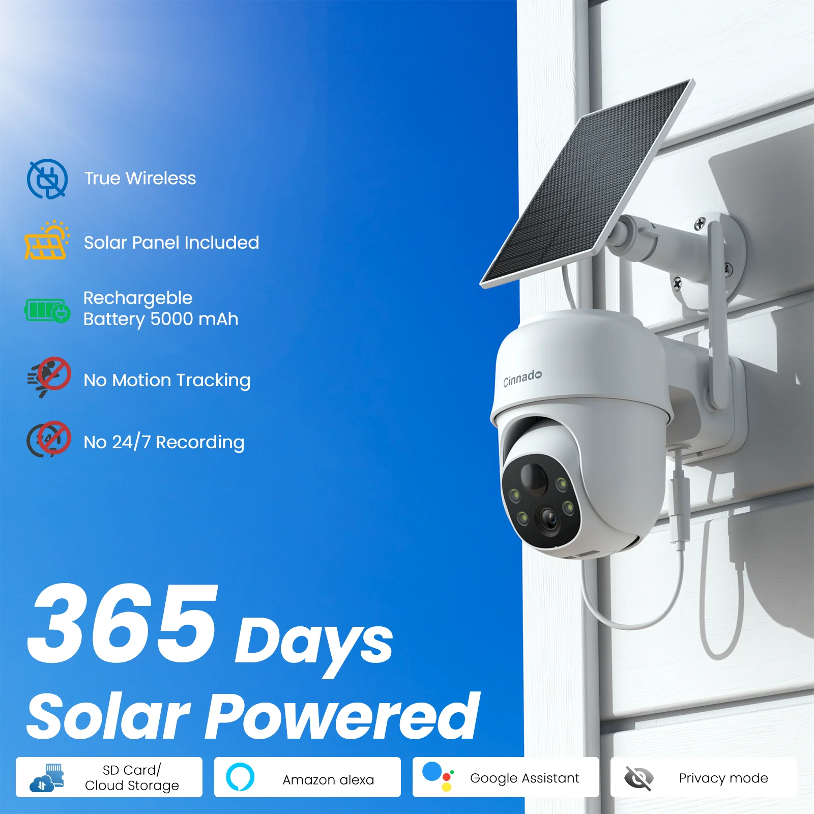 كاميرات سينادو 2K تعمل بالطاقة الشمسية/البطارية لـ 360 درجة °   أمن الوطن، 2.4G واي فاي كاميرا خارجية لاسلكية، كشف الإنسان