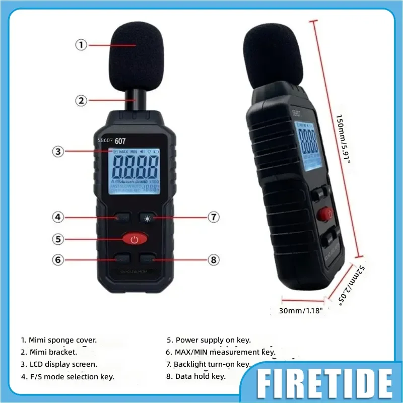 Handheld Digital Sound Level Meter 30‑130dB Decibel Noise Tester Mini Audio Measuring Device For Indoor Outdoor Environment