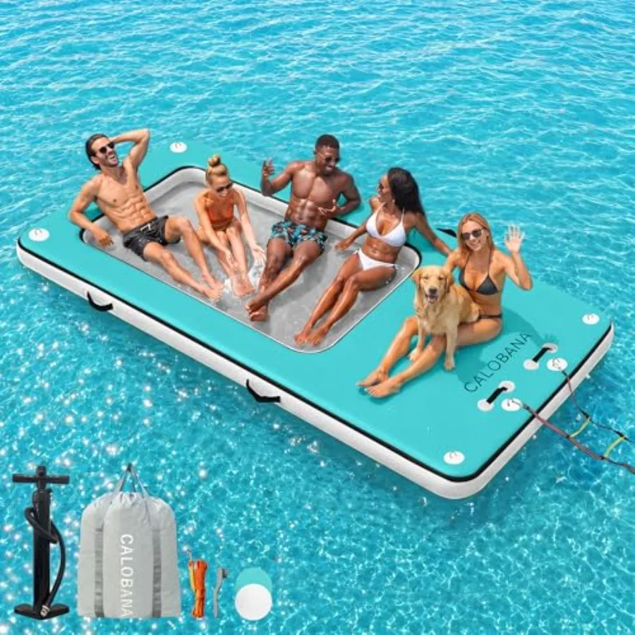 Inflatable Floating Dock for Lake Use, PVC Material, Blue, Extra-Stable Design with Detachable Ladder