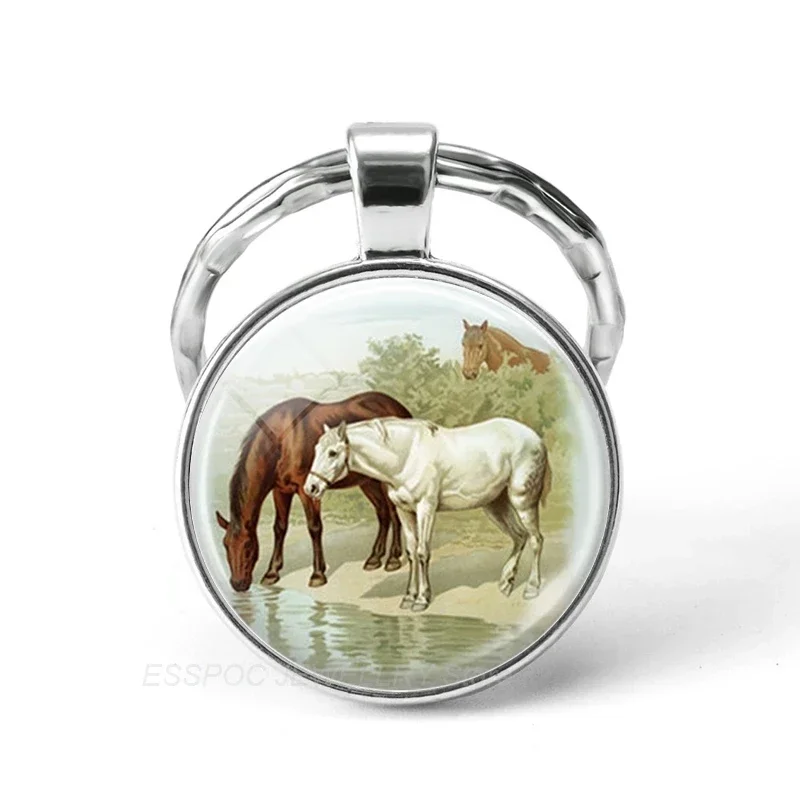 Single Sided Circular Keychain Pegasus Art Photo Oil Painting Yearning for Freedom Horse Lovers Decorating Keychain