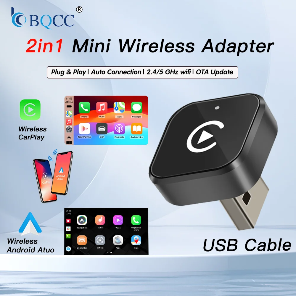 BQCC NEW Wired to Wireless CarPlay and Android Auto 2 in 1 Mini Adapter5GHz WiFi for 99% Original Wired CarPlay/Auto Cars