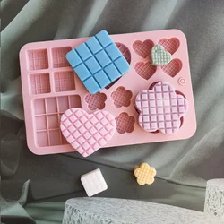 Porous Waffle Love Silicone Baking Mould Heart Flower Chocolate Jelly Ice Mold Square Cake Decor Making Set DIY Soap Candle Gift