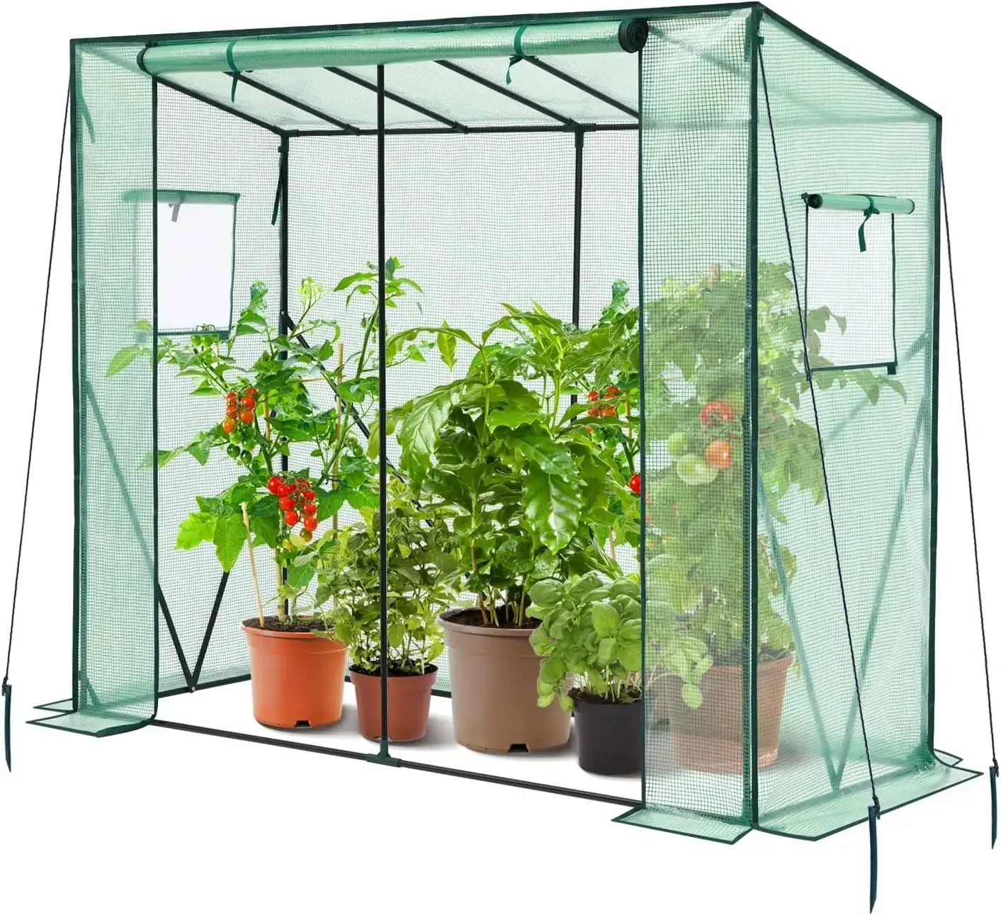 

Lean to Greenhouse for Outdoors: Portable Tomato Green House Heavy Duty with Roll-Up Zippered Door, Tall Plastic Greenhouses