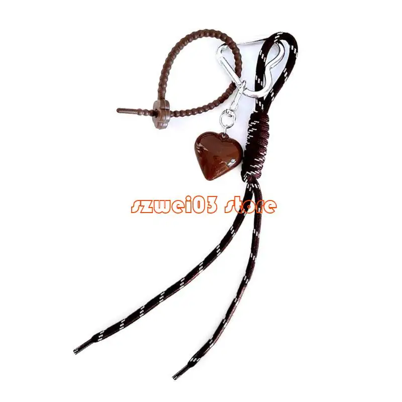 

D46C Car Chain Lovely Heart Keychain Bag Charm Ornaments Braided Rope Keyrings