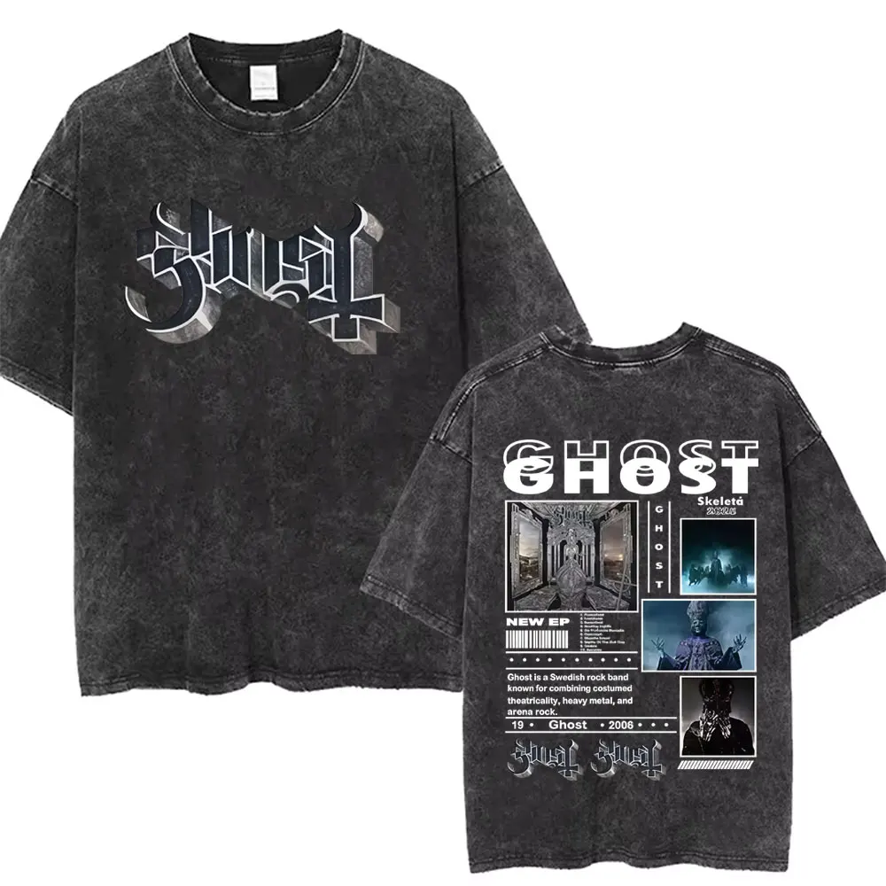 Ghost Band Graphic Tshirt Washed Vintage Skeleton Rock Oversized Print T Shirts Men Women 90s Classic Gothic Punk Metal T-shirt image 6