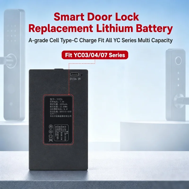7.4V 3.2Ah 4.2Ah 5Ah Type-C Lithium Battery YC03A/B/C/E YC04A/B/C/E YC07A/B/C/E A-grade Cell Replacement For Smart Door Lock