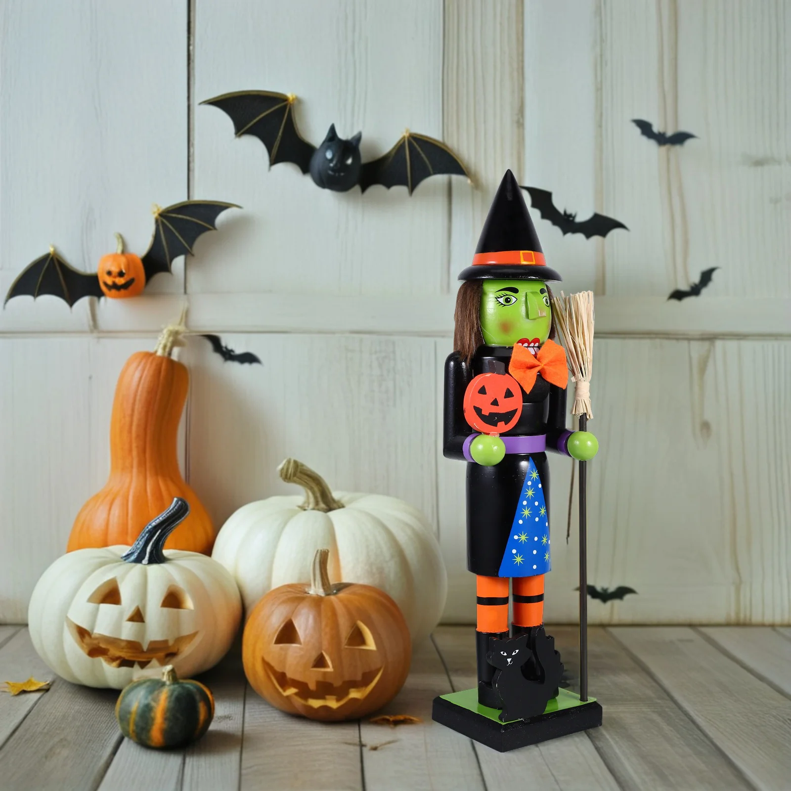 

Halloween Nutcracker Wooden Jack-O-Lantern Decoration Spooky Party Centerpiece Indoor Table Shelf Decor Home Ornament