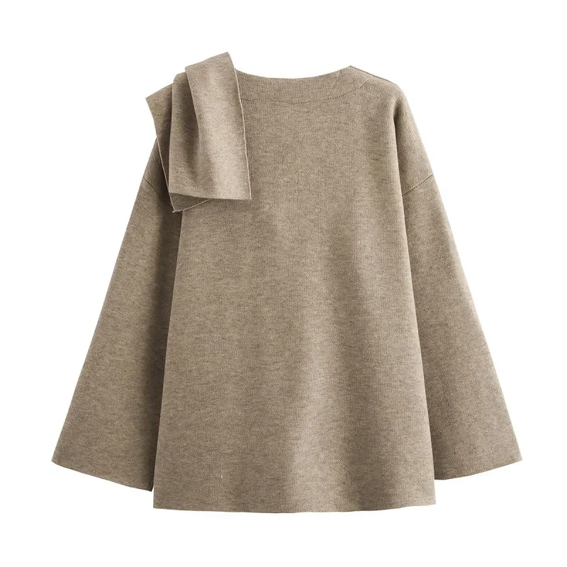 معاطف وشاح نسائية غير متماثلة سترات محبوكة بلون واحد وأكمام طويلة ورقبة مستديرة ملابس خارجية للخريف والشتاء ملابس خروج عصرية للسيدات