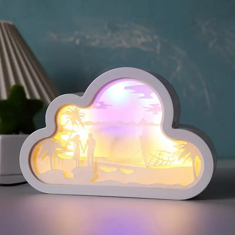 Night Lamp Papercut Light Boxes 3D Creative Papercut Light Box Portable 3D Paper Carving Lamp Shadow Light Box For Desktop