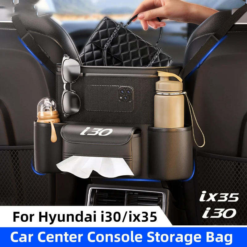 Car Middle Seat Storage Bag For Hyundai ix35 i30 Large Capacity Auto Seat Back Storage Handbag Holder Black Storage Hanging Bag