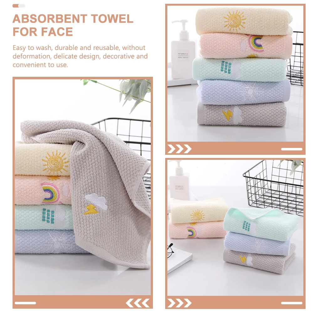 

5 pcs Cute Hand Face Washing Cotton Washcloths Absorbent Sweat Towel For Travel Home Soft Durable Lightweight Portable