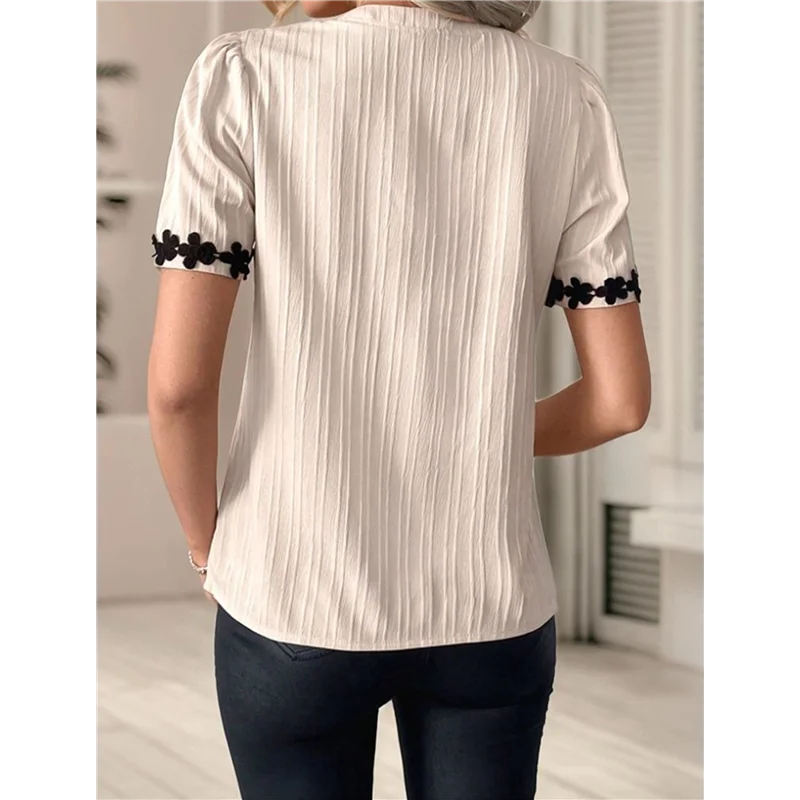 【SEE】女性ワークボタンブラウス長袖Vネックレースカジュアルボタンダウン秋トレンディシャツ