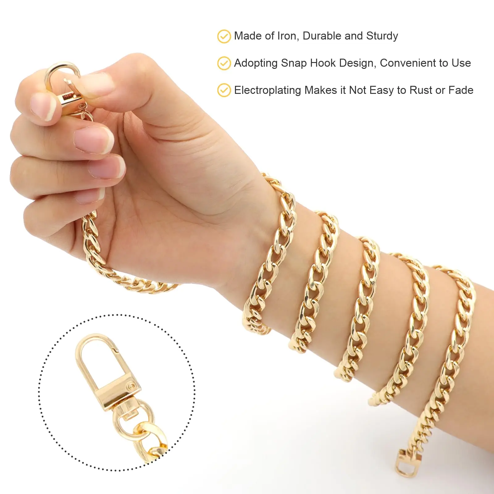 ทองสายโซ่ 43.3 นิ้วเปลี่ยนสายคล้องกระเป๋าโลหะถักสําหรับ DIY กระเป๋าถือไหล่กระเป๋า Crossbody