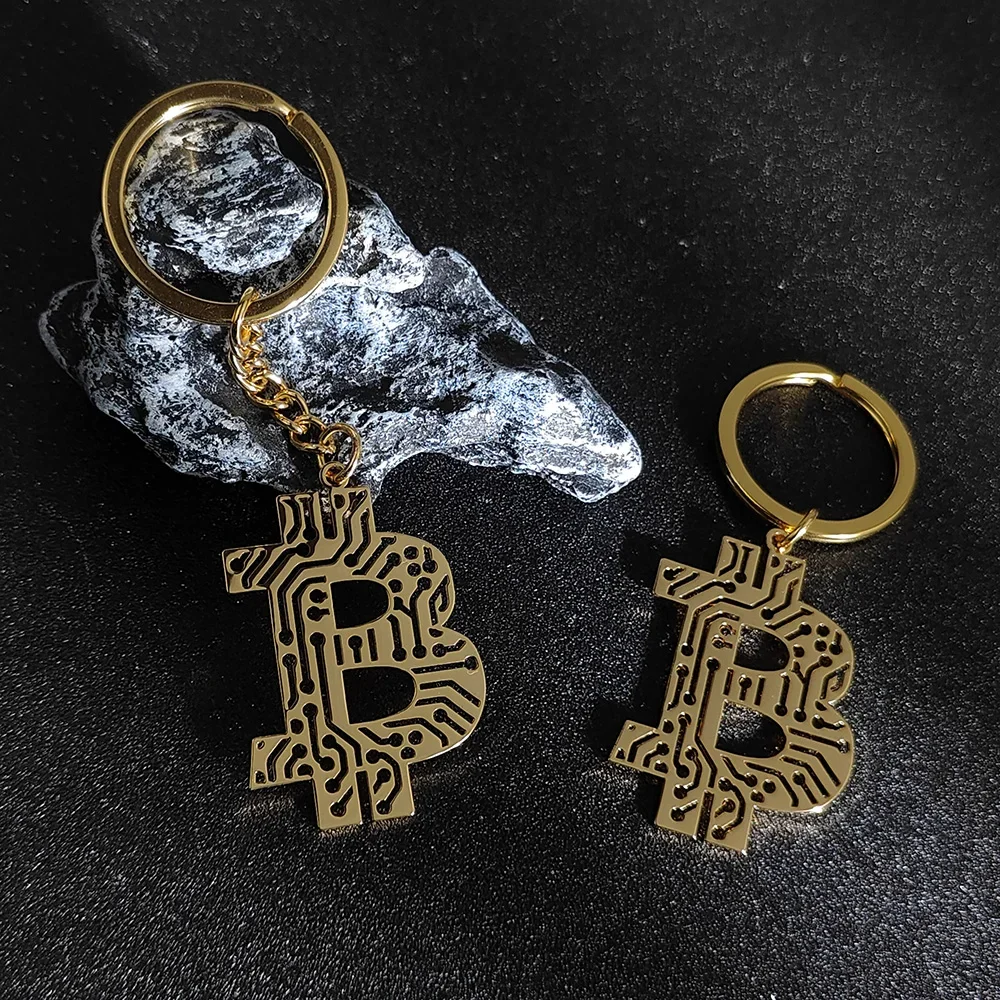 New Newest Bitcoin Keychain Gold Color Silver Color Music Band Keyring Pendant Women and Men Jewelry Collection Gift