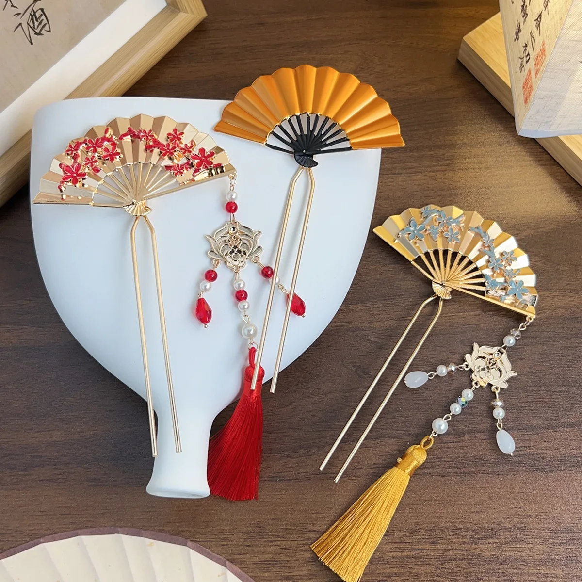 

Ancient Hanfu glazed temples Begonia flower pearl without fringe hairpin Ancient style flower fairy embellished fork handmade