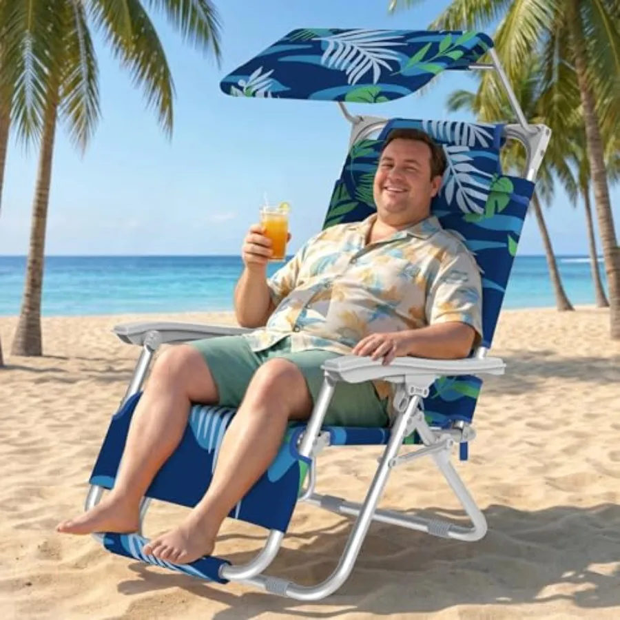 

Beach chair for sand, pool, garden use; heavy-duty polyester fabric; navy blue; zero gravity reclining, portable foldable desig