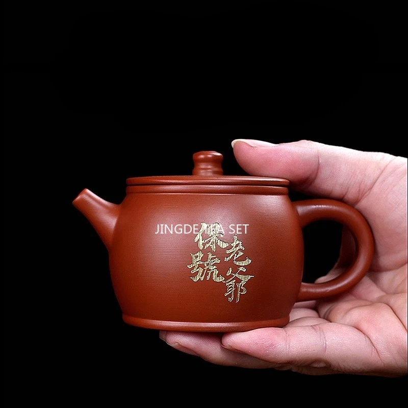 Chinesische YIXING Lila Ton Teekanne, handgemachte Vermilion Clay Hanwa Teekannen, PUER Kung Fu Teekanne, Runde Trommel Teekanne 150 ml