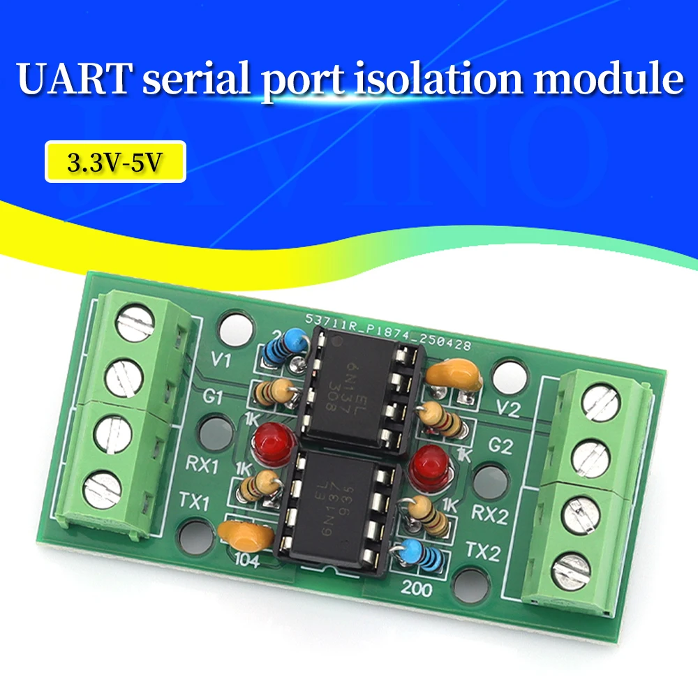 Javino Two-way UART Communication Protocol Serial Port Isolation Module Dual 6N137 Optocoupler Chip of 600-250K Baud