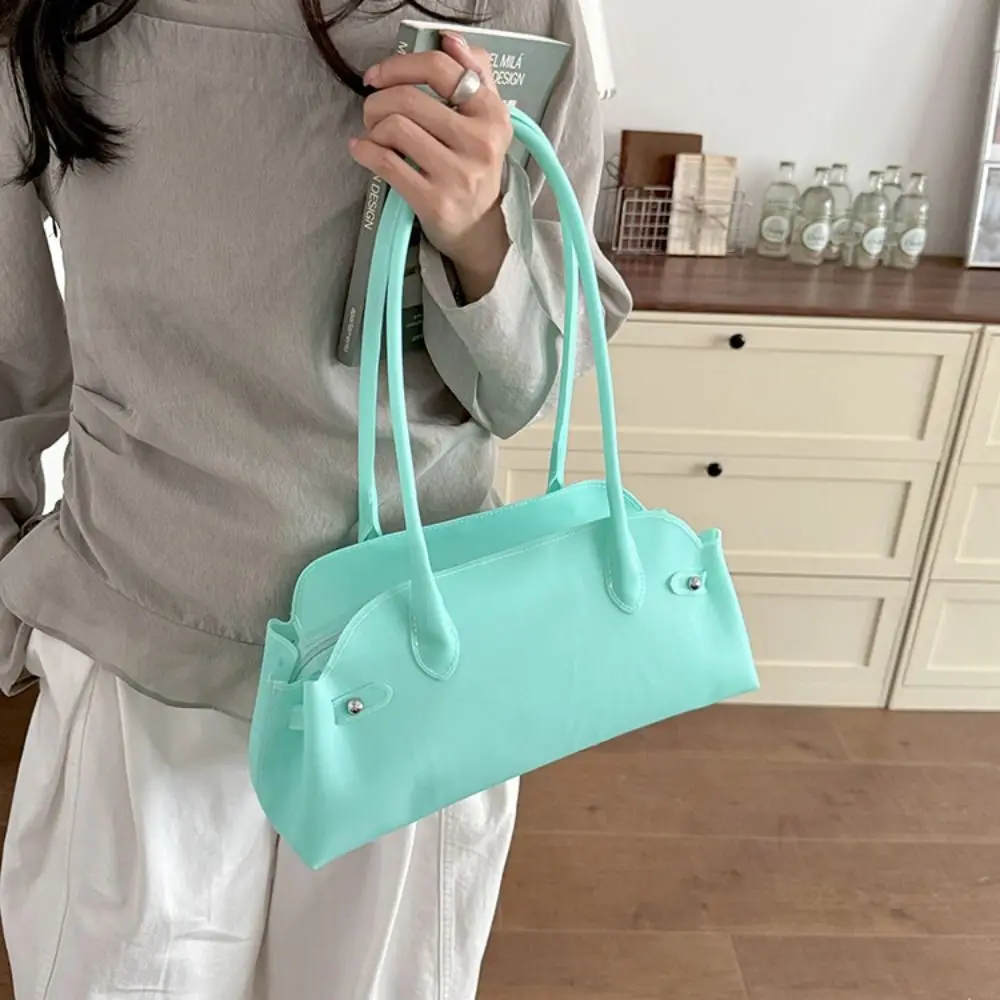 Cute Waterproof Transparent Jelly Bag Dopamine Solid Color Bowling Bag Large Capacity Korean Shoulder Bag Grocery Handbag