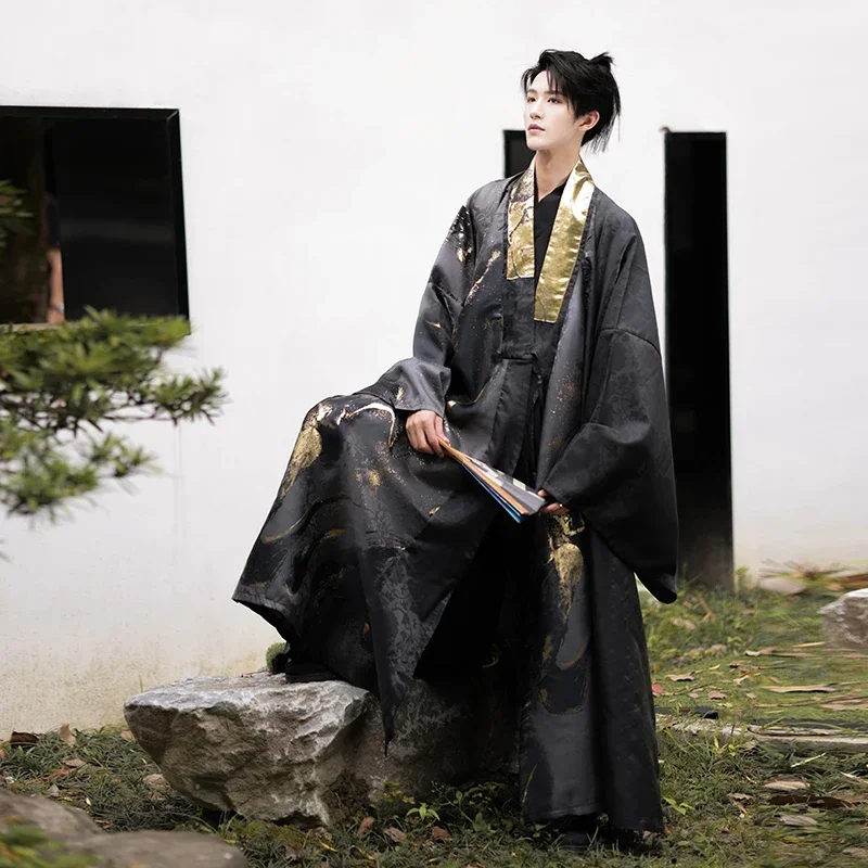 Chinese Ming Dynasty Robe National Hanfu Black Gold Ancient China Costume Hanfu Men Clothing Traditional Robe Stage Cosplay