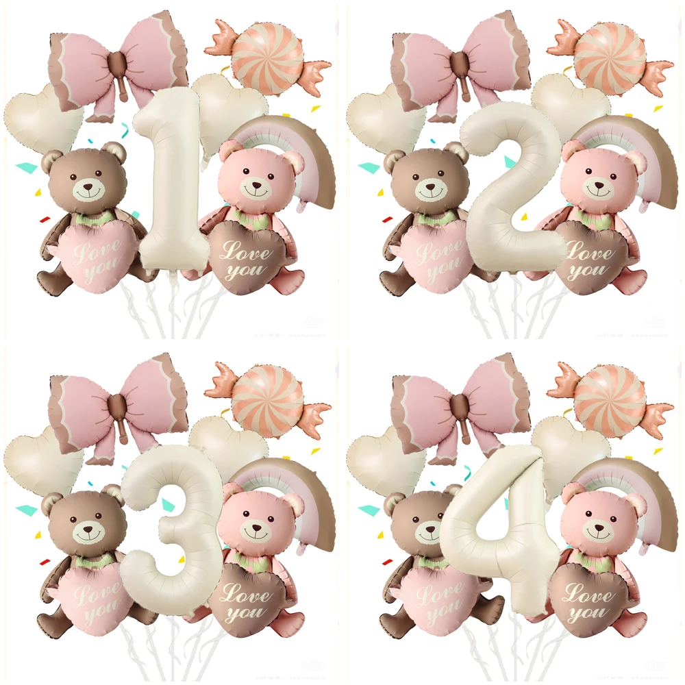 Love Bear, Butterfly Knot, Candy, Rainbow 40-Zoll-Digital-Ballon-Set, geeignet für Geburtstage, Duschtops, Jubiläen