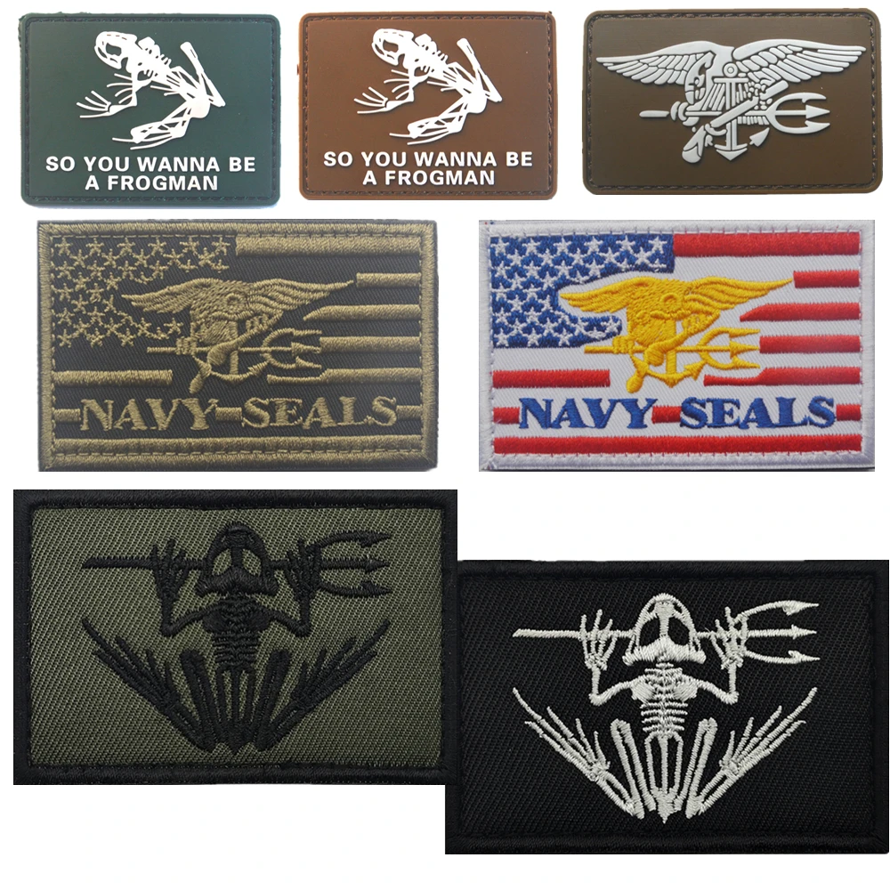 Navy Seals Trident Skeleton rana Trident Navy Seals Frogman US Navy 3D Trident Logo Ejército Parche Táctico Parche PVC Tridente Parches