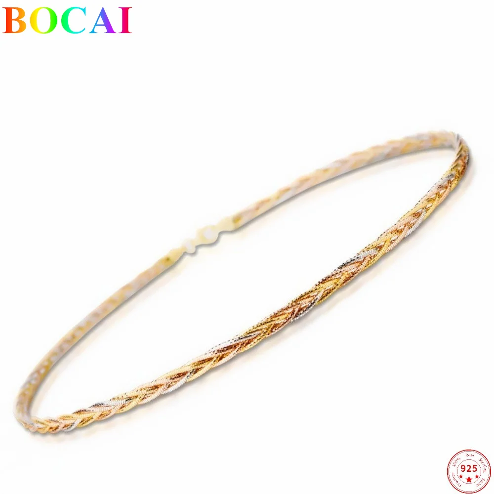 

BOCAI Real S925 Sterling Silver Necklace Five Wires Braided Women's Luxury Three Color Clavicle Thai Silver Neck Chain Jewelry