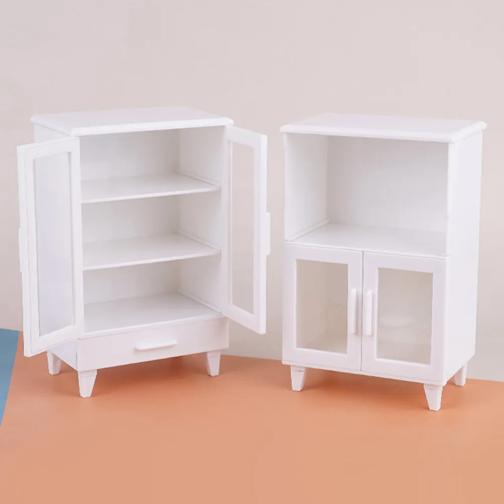 2Pcs Dollhouse Mini Cabinet Miniature Furniture Set Compatible with All Dollhouse Styles Expandable Scene Storage Display