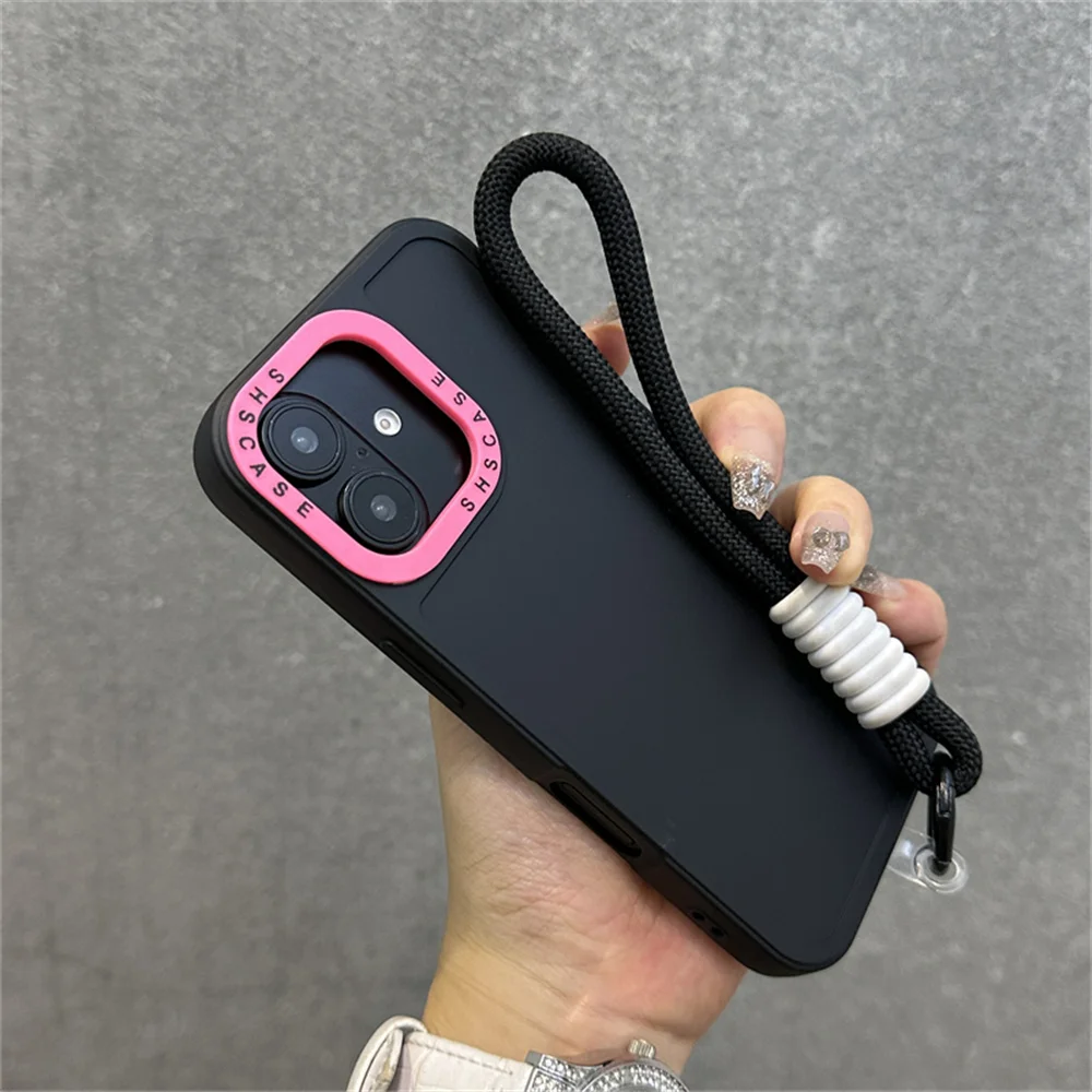 Luxury Wrist Strap Bracelet Lanyard Phone Case For iPhone 15 16 Pro Max 14 13 12 11 X XR XS Collision Color Lens Protector Cover image 3